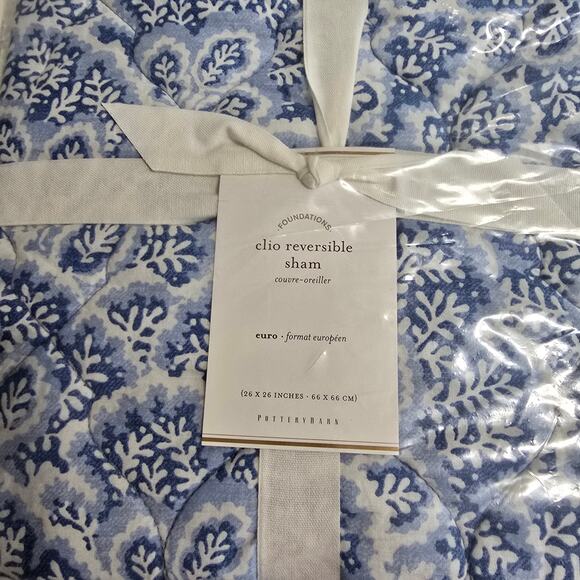 NWT Pottery Barn Clio Reversible European Pillow Sham Blue White 26 x 26 in - Picture 2 of 4